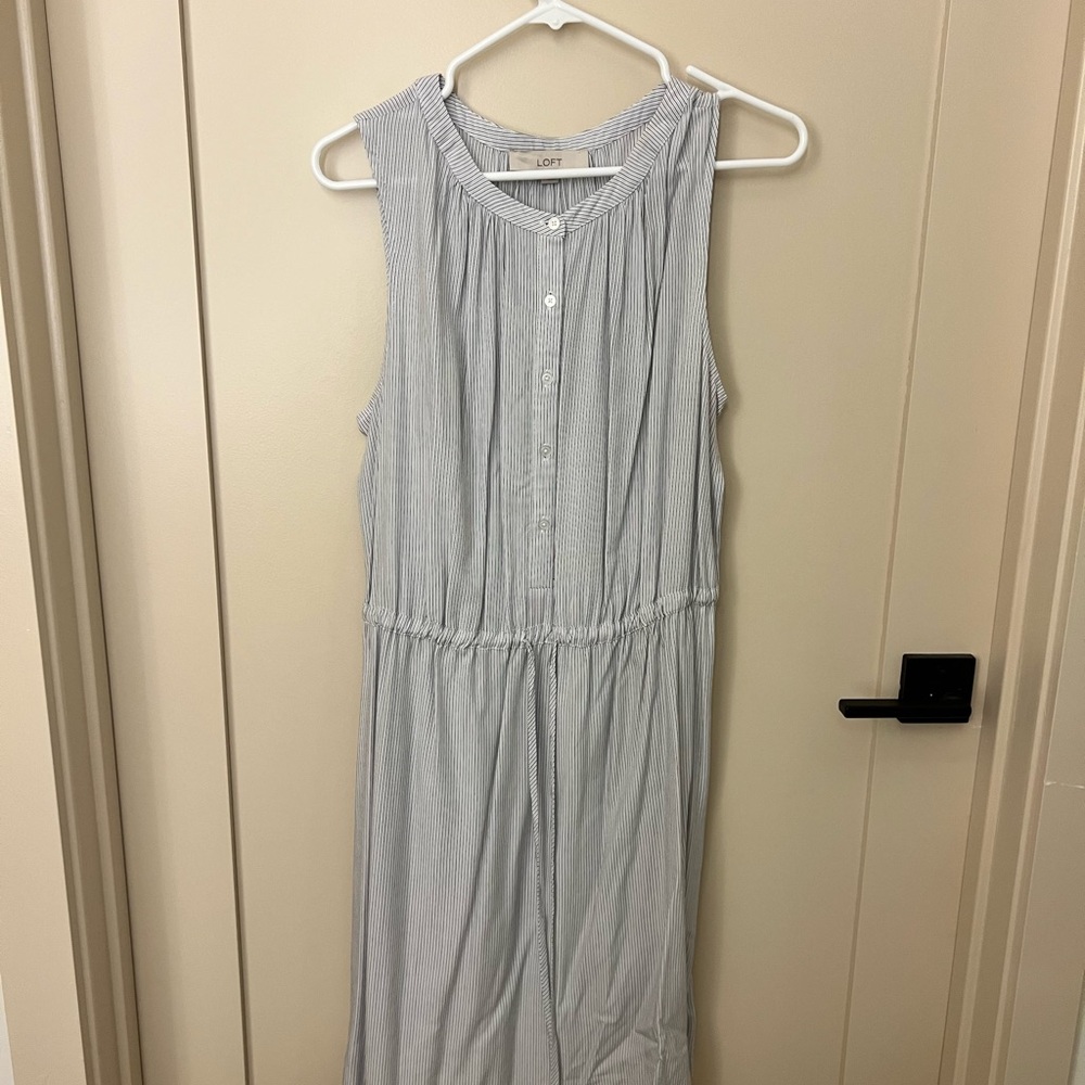 LOFT Sleeveless Striped Dress - Light Blue and White